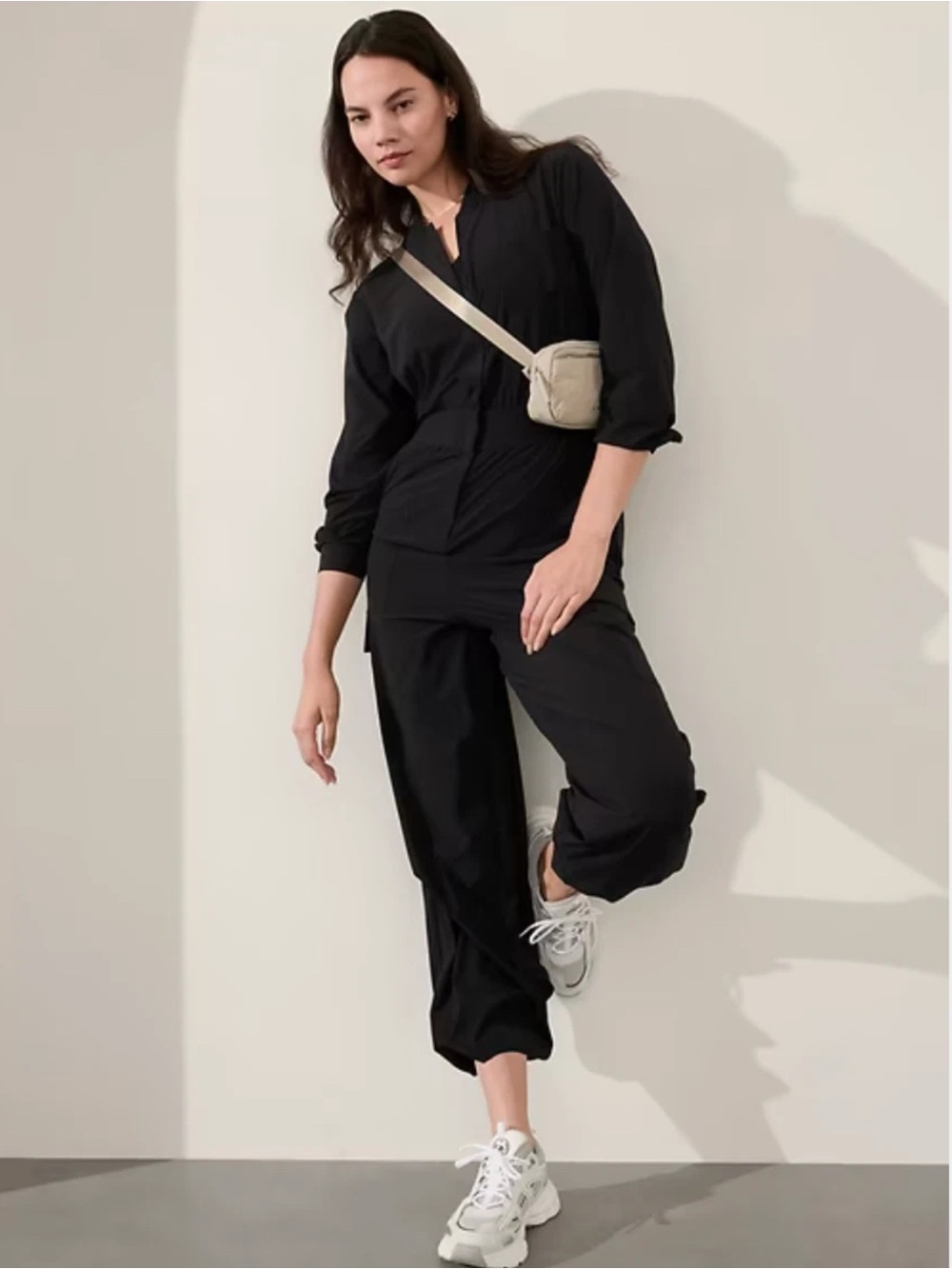 Athleta Black Long-Sleeved Brooklyn Utility Jumpsuit
